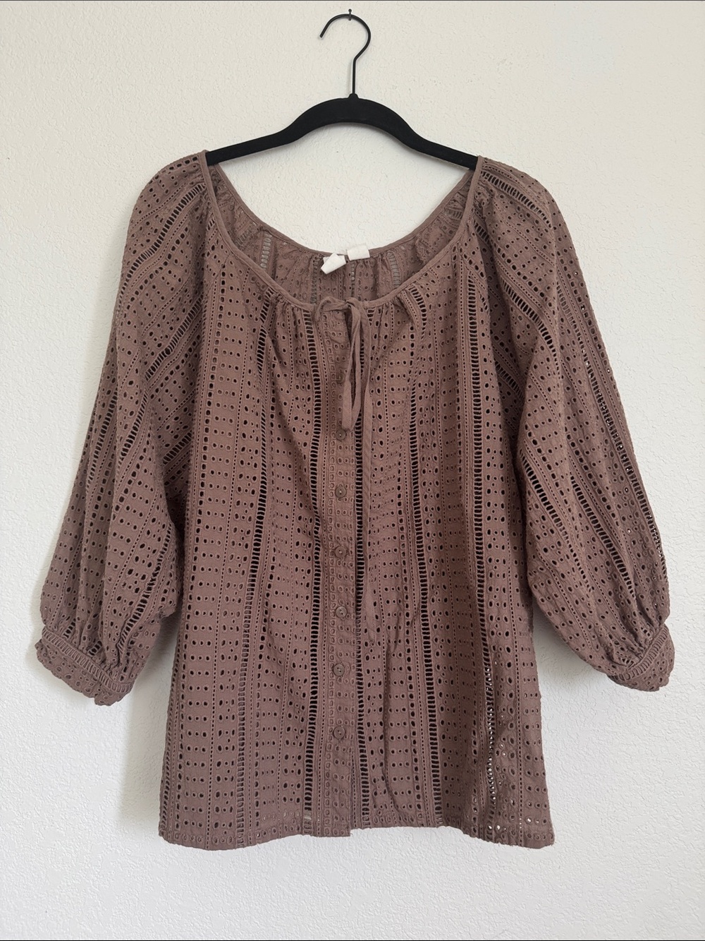 Joie Brown Eyelet Peasant Top - size M